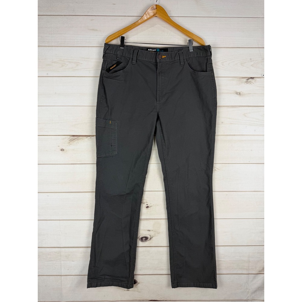 Ariat Rebar Pants Mens 36x34 Gray M7 Straight Leg Canvas Workwear 5 Pocket